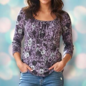 Ann Taylor Women’s Purple Long Sleeve Floral Half Sleeve Shirt Top Size XS